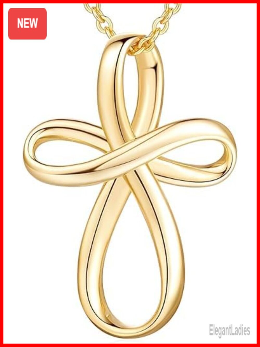 14K Gold Plated Twisted Cross Pendant Necklace 14 Inch Lobster Clasp